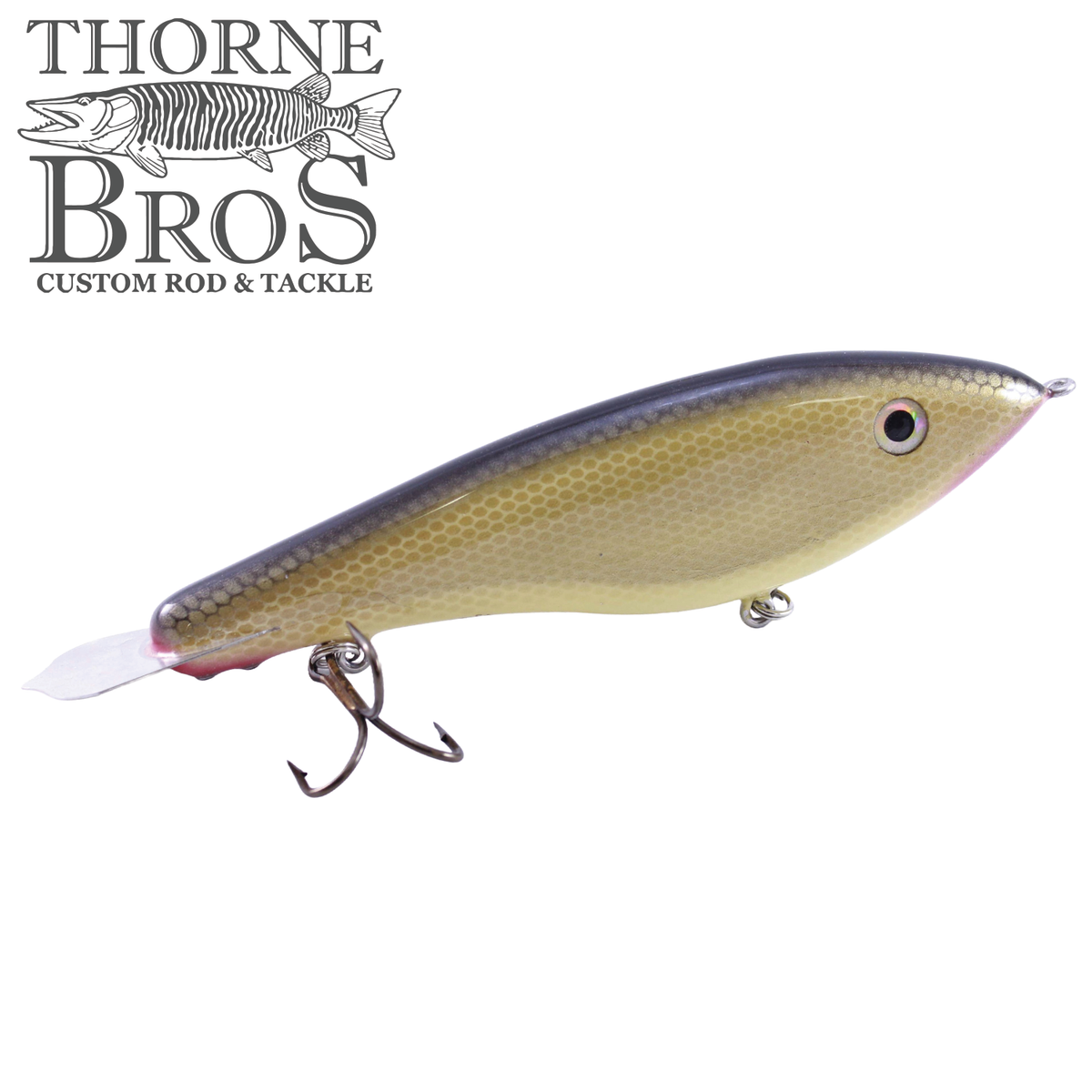Bitten Warlock - REG. fishing lure with a realistic baitfish profile textured finish large eye and treble hooks for musky fishing tackle