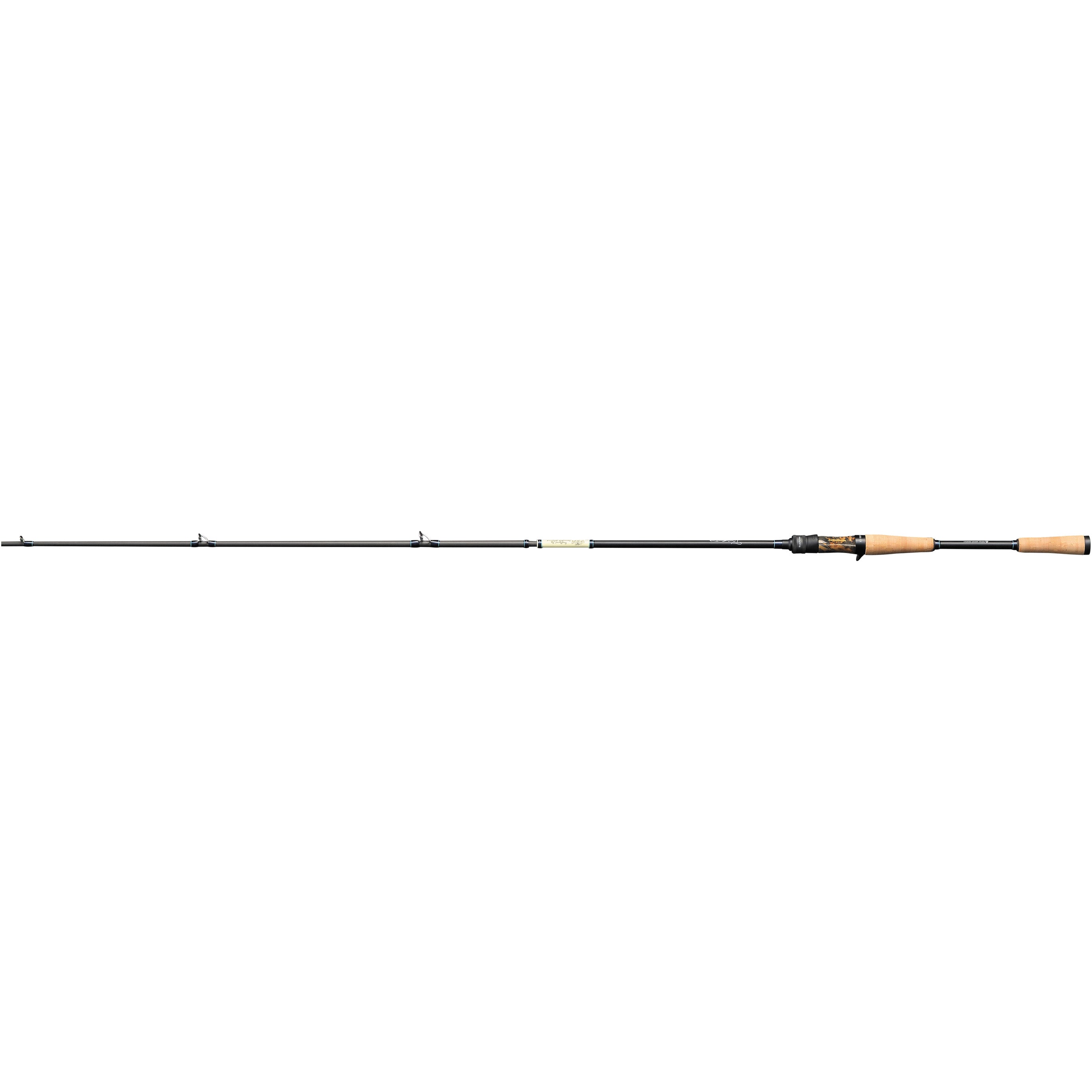 Megabass Triza 3-Piece Travel Casting Rods featuring a sleek black blank with light cork handle grips, designed for convenient travel and precision casting in fishing tackle.