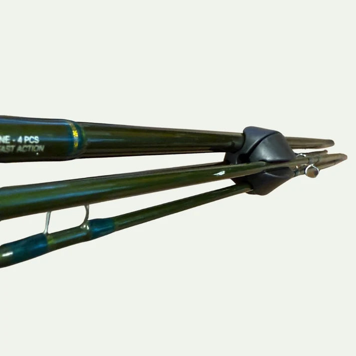 Trxstle Flex-Lock Silicone Rod Keeper securing multiple fishing rods together for organized fishing tackle storage