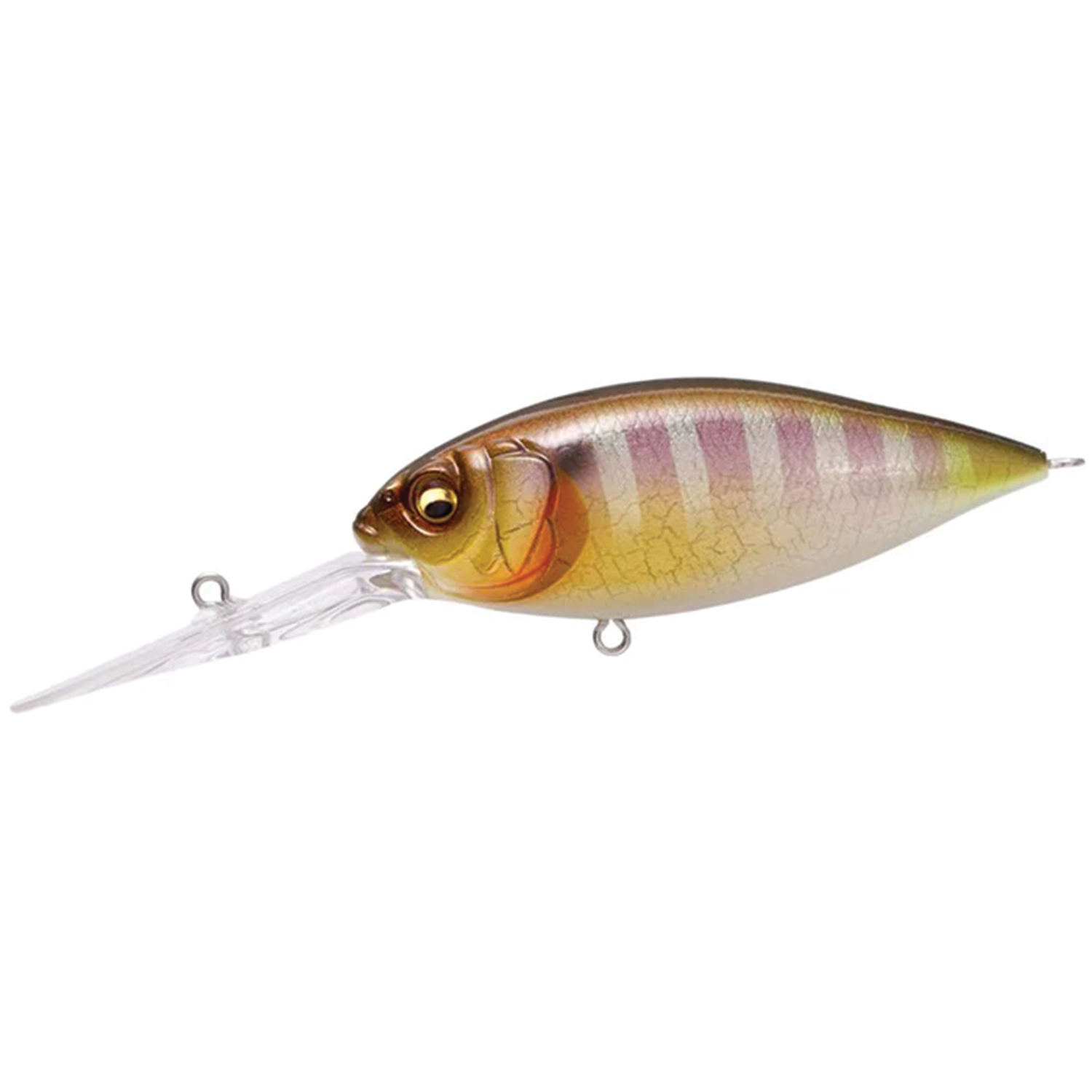 Megabass Deep-X 300 fishing lure in natural brown and green hues with detailed scales and a long clear diving lip, designed for musky fishing tackle and lure collections.