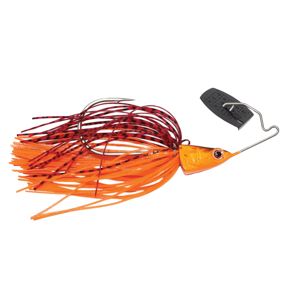 Bass Puzzle Grass Piece orange and red bass fishing lure with a metal blade and layered silicone skirt for freshwater fishing tackle