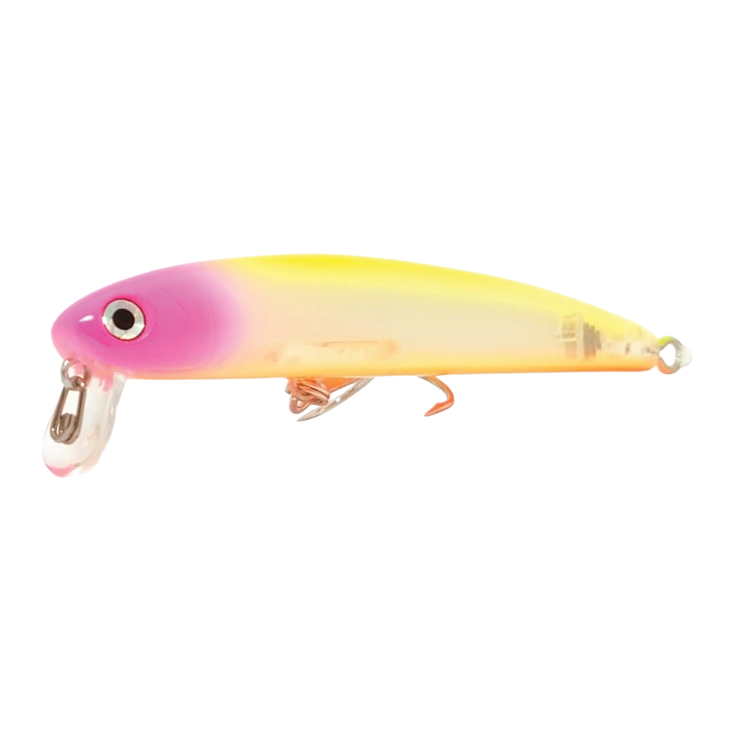 HMKL Wake Jordan 75 fishing lure in a gradient pink, yellow, and cream color with a clear lip and two treble hooks, designed for effective fishing tackle use.