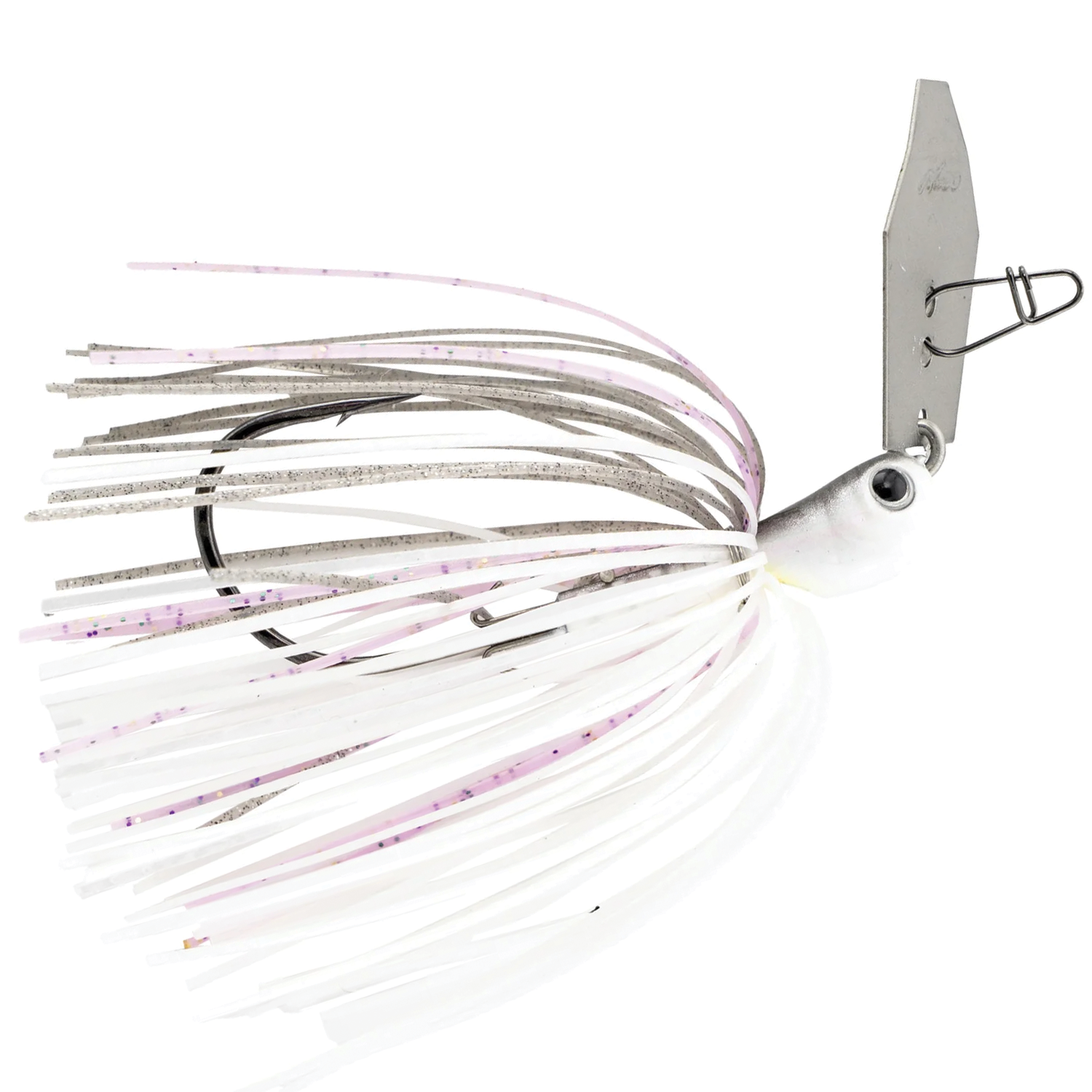 Z-Man Jackhammer Chatterbait fishing lure with silver blade, white and lavender skirt, designed for effective fishing tackle and musky fishing.
