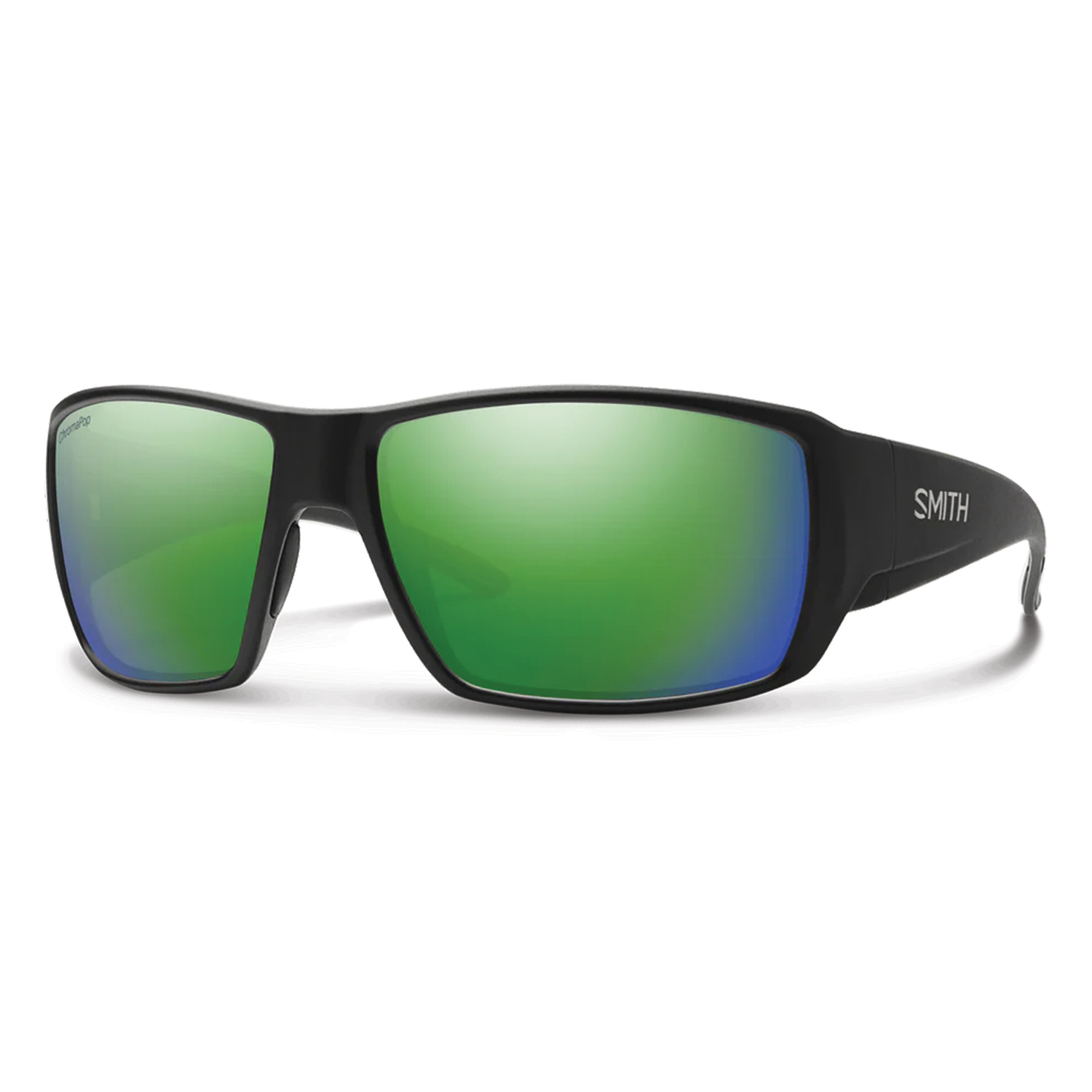 Smith Optics - Guides Choice sunglasses with a matte black frame and green polarized lenses designed for outdoor activities like fishing.