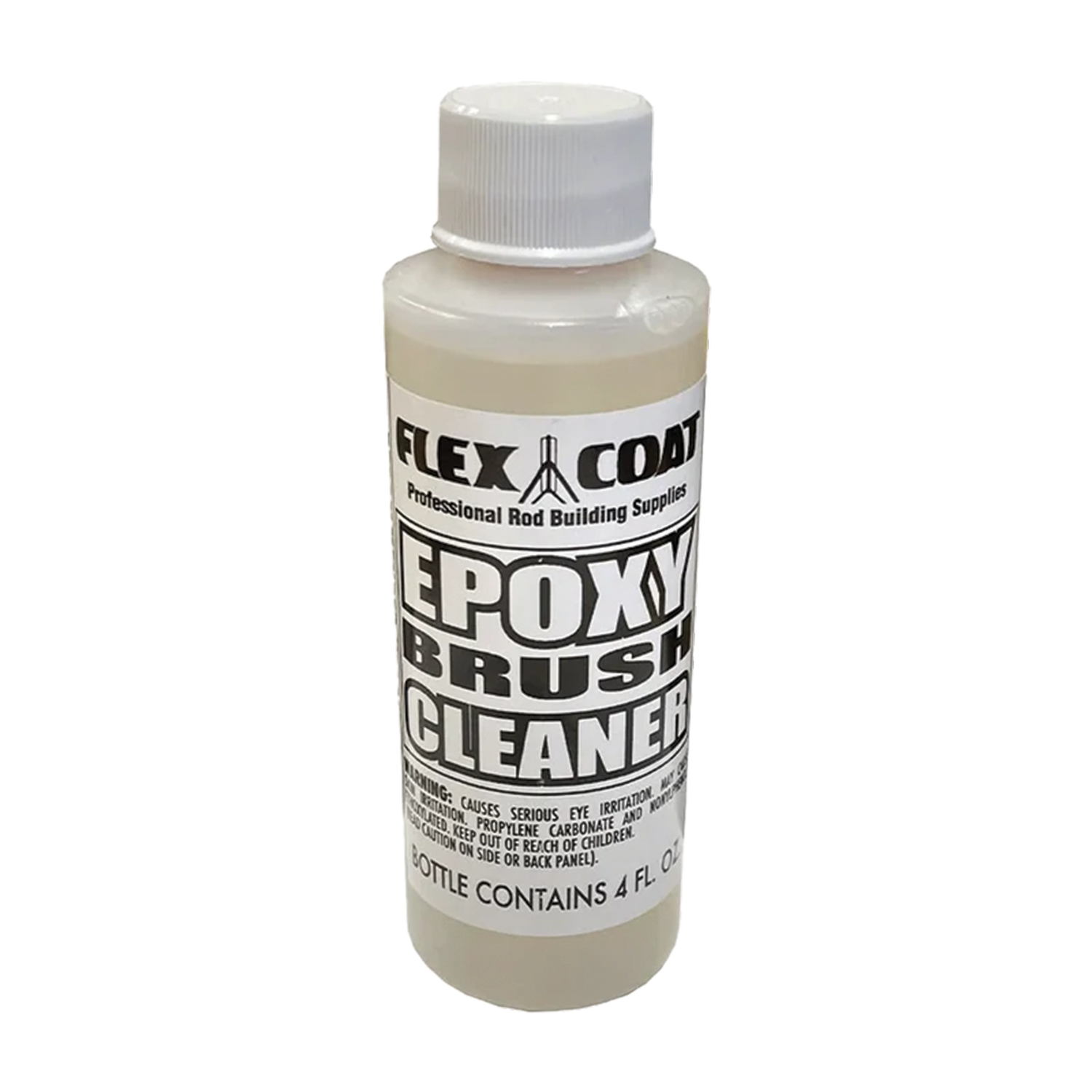 Flex Coat Brush Cleaner bottle for removing epoxy from fishing rod building brushes and fishing tackle tools