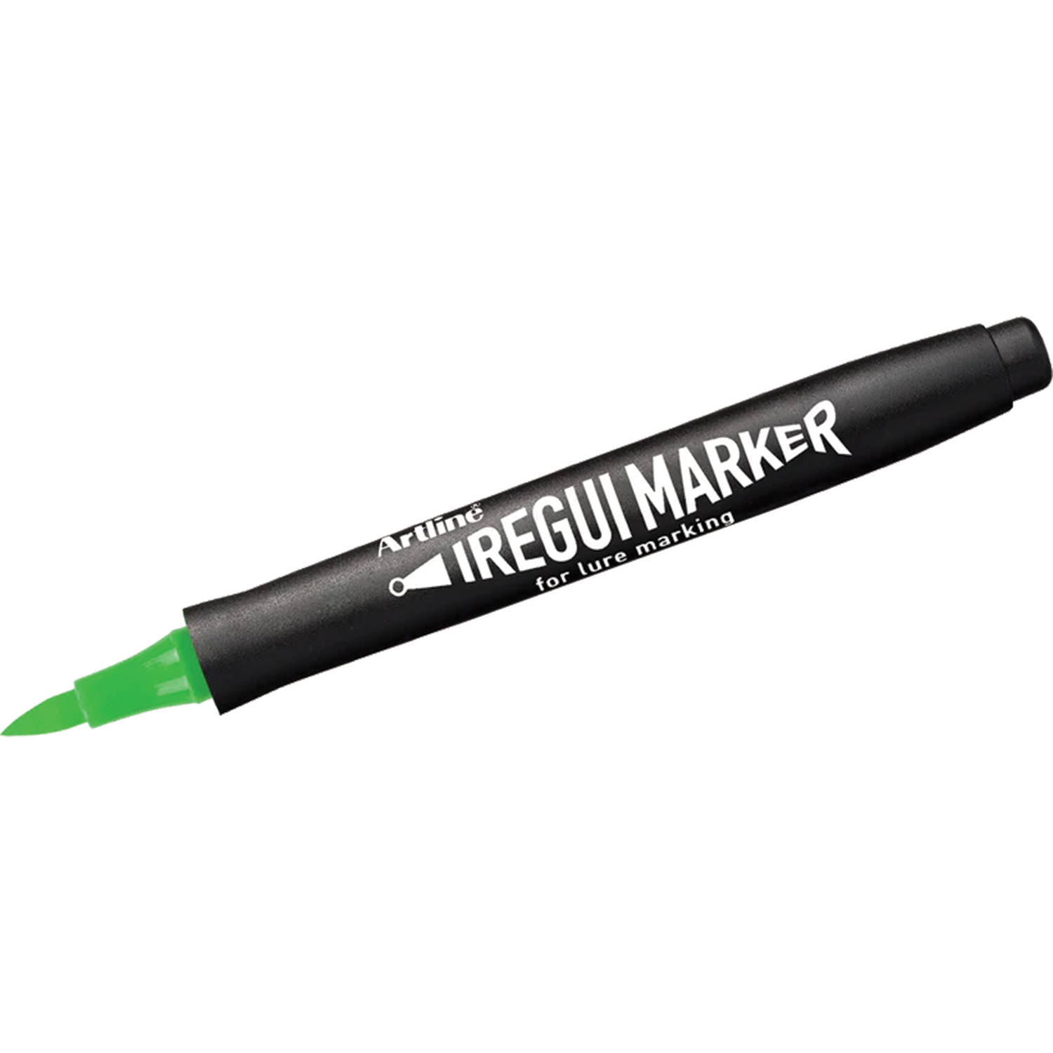 Black Artline IREGUI Markers pen with a green tip designed for lure marking, featuring bold white lettering on the barrel.