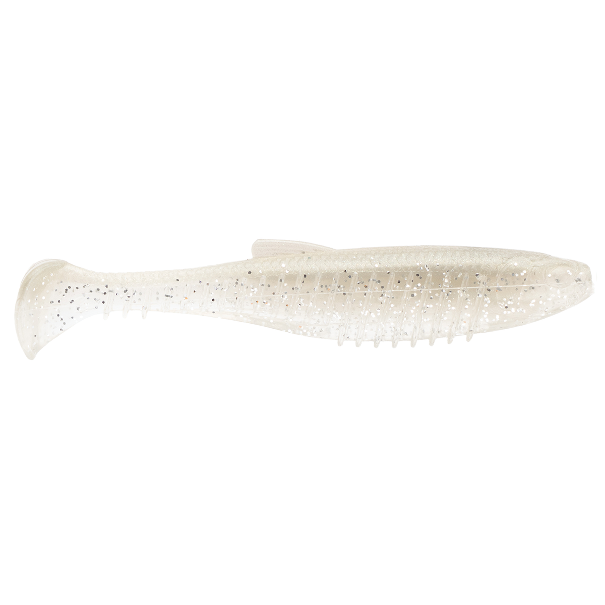 Z-Man Octane Minnowz soft fishing lure in translucent white with glitter flakes, designed to mimic a small baitfish for effective fishing tackle use.