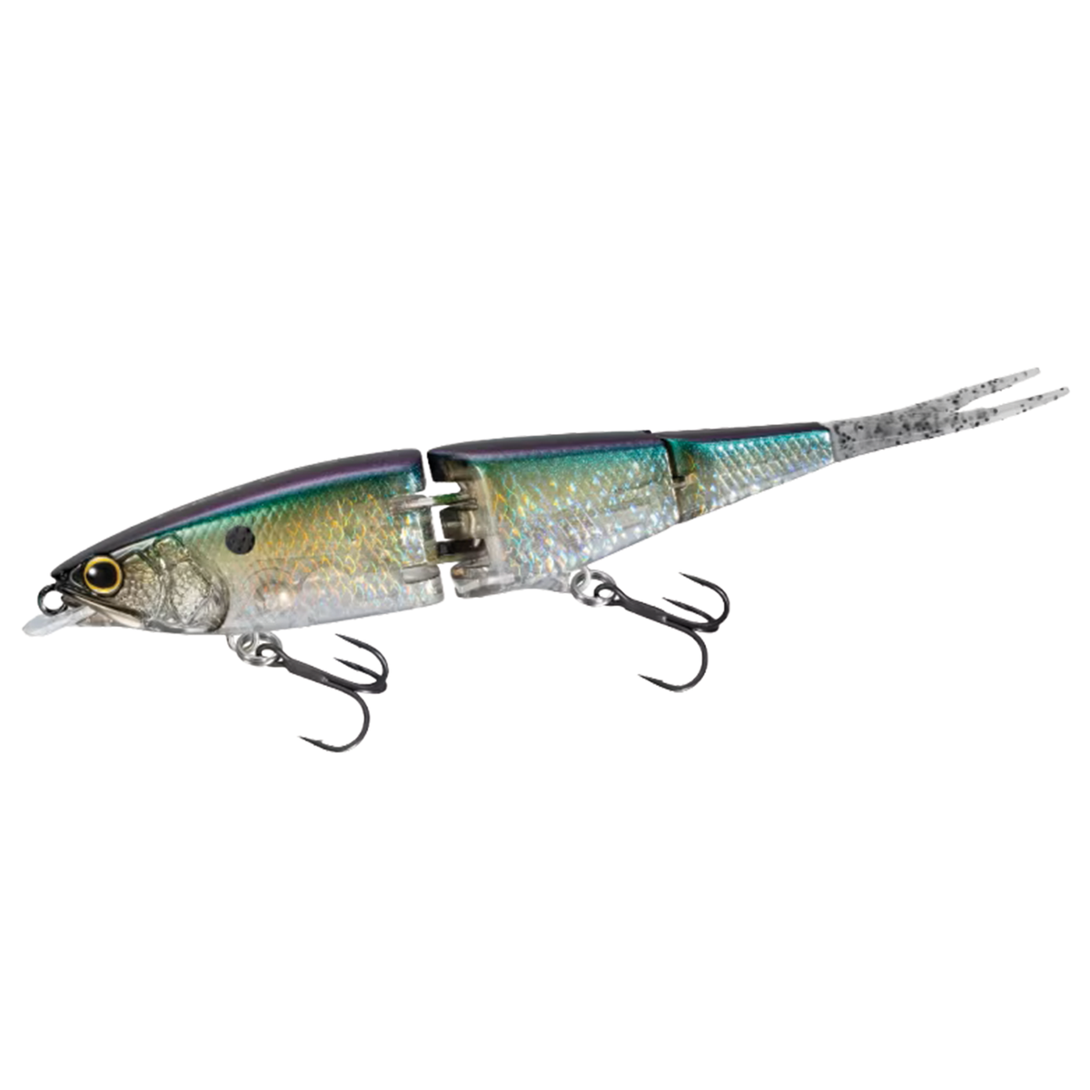 Shimano Facer 85+SF multi-jointed fishing lure with realistic fish scale pattern and two treble hooks, designed for effective freshwater fishing tackle.