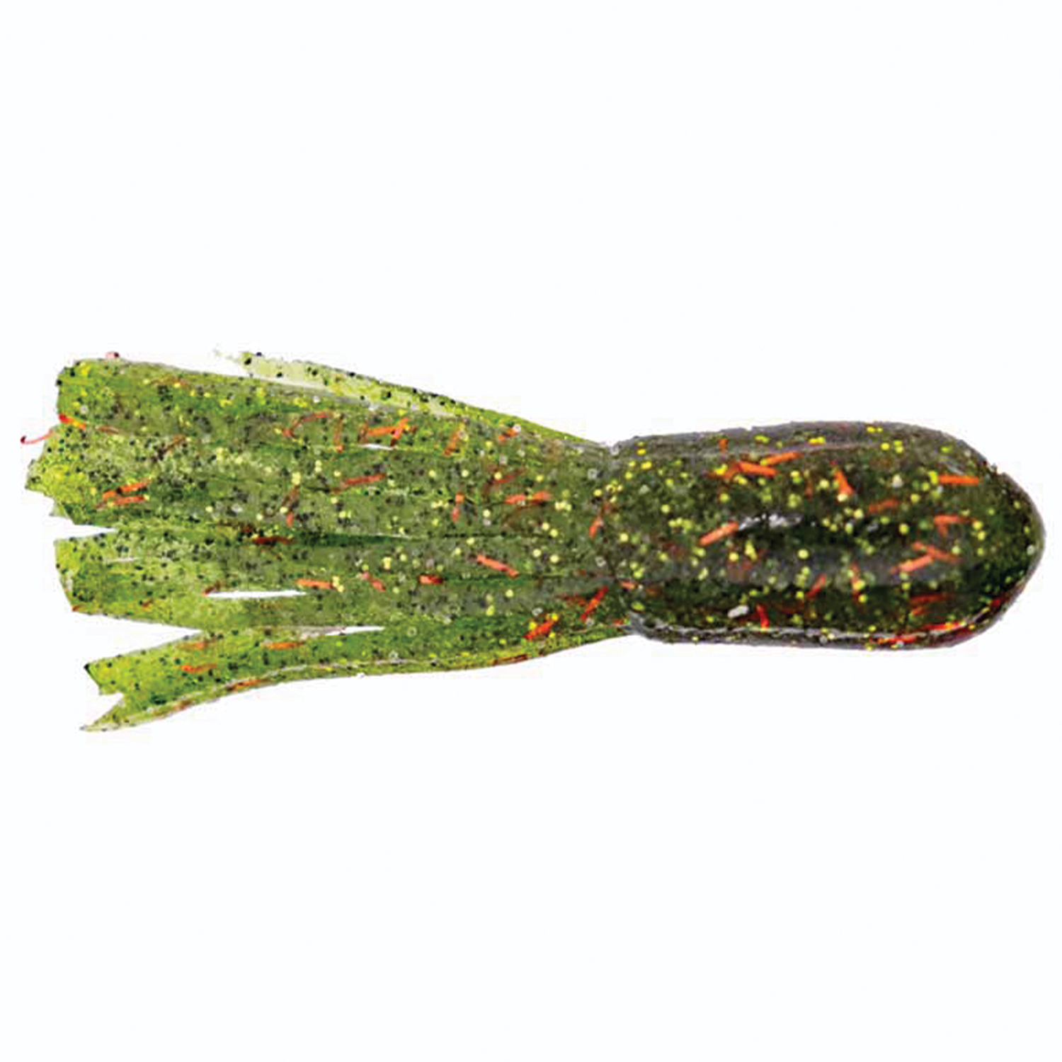 X-Zone 2.25" Scented Stealth Tubes fishing lure in green with black and orange speckles, designed for effective fishing tackle and lure attraction.