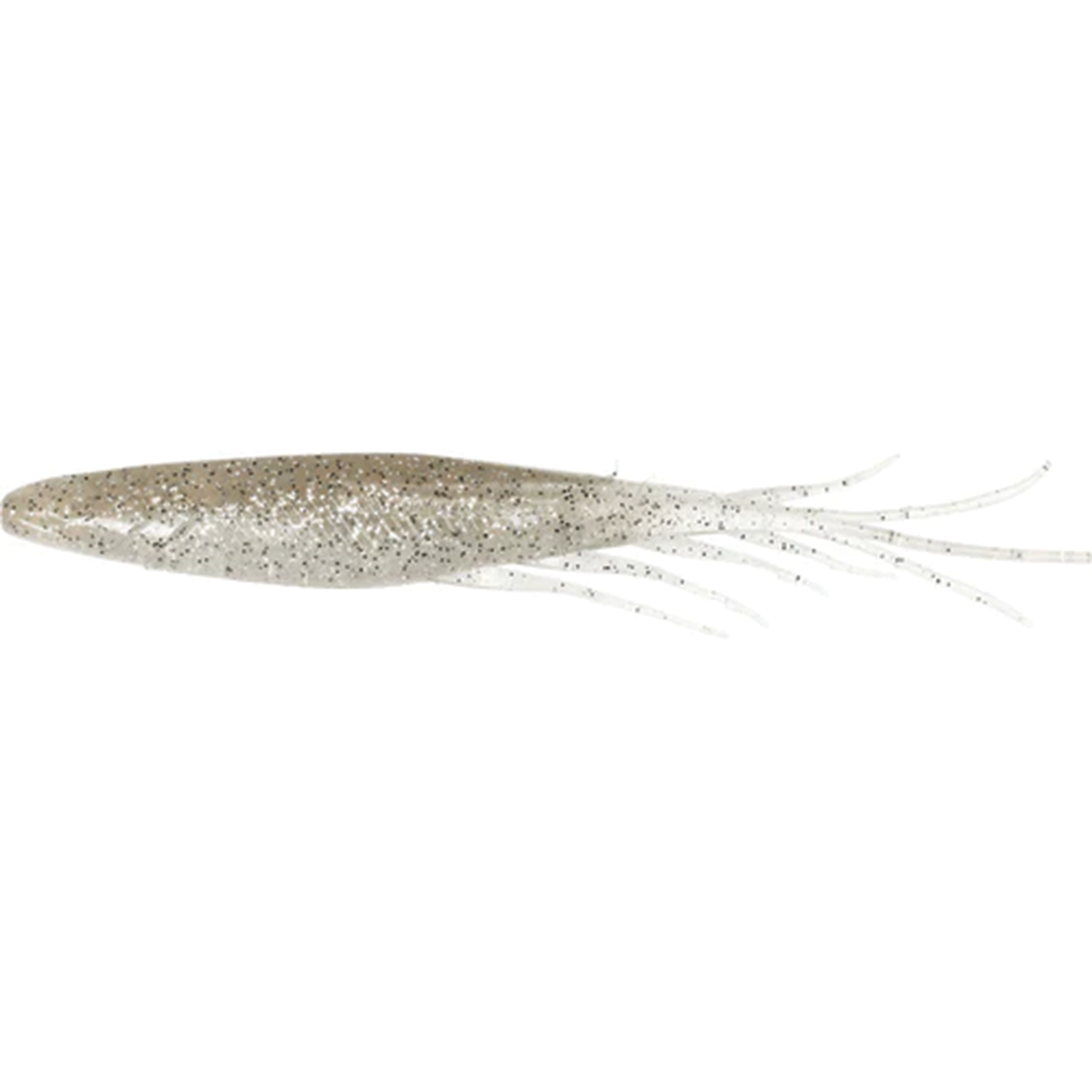 Hideup Judy Fish 5.2" fishing lure in a translucent light brown color with black speckles and multiple thin, flexible appendages designed to mimic aquatic prey for effective fishing tackle use.
