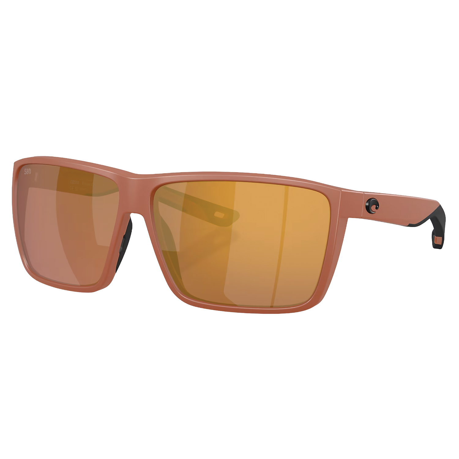 Costa Del Mar - Rincon II sunglasses with a rectangular, matte rust-colored frame and amber polarized lenses designed for enhanced outdoor fishing visibility.