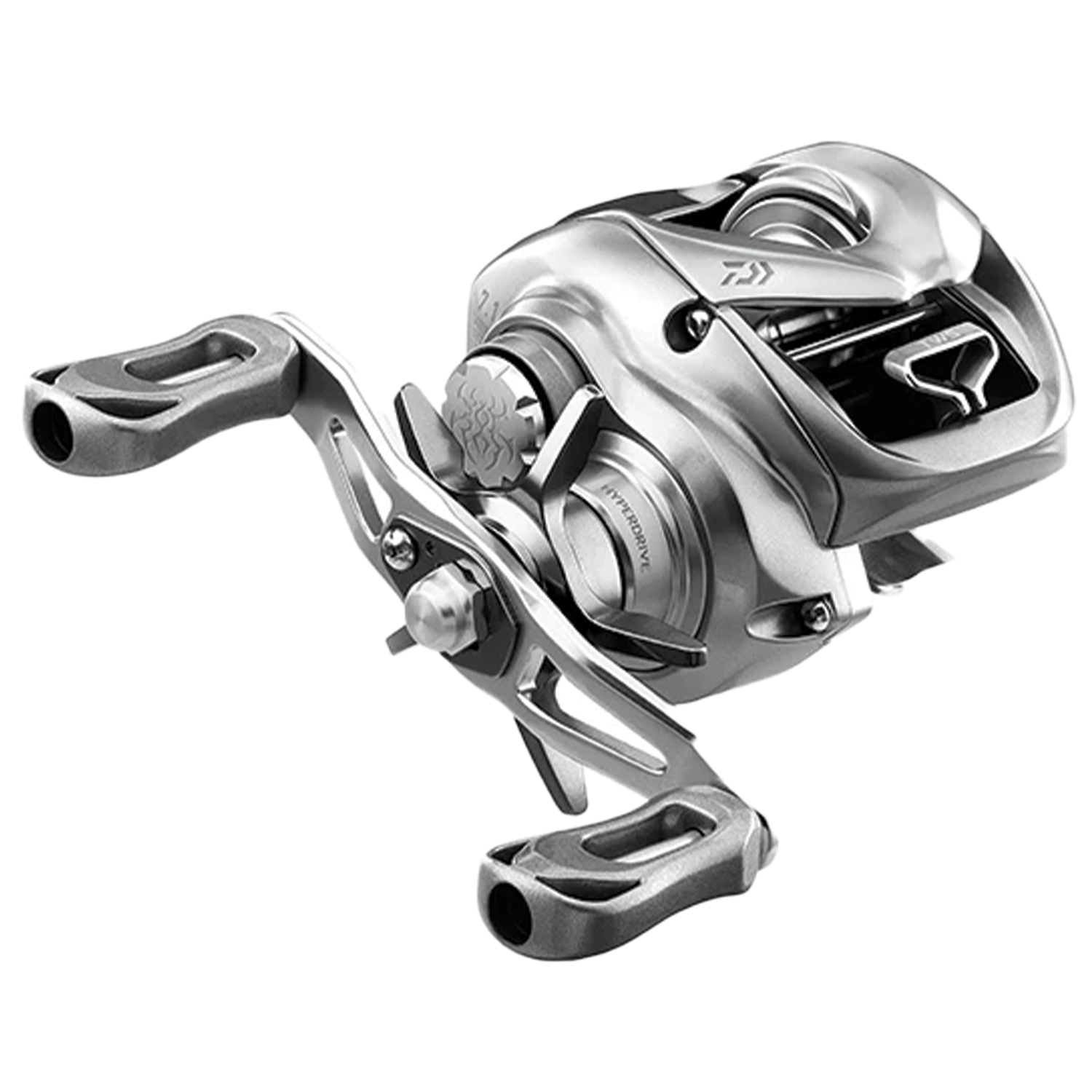 Daiwa Tatula SV TW 100 - 60th Anniversary Limited Edition baitcasting reel in metallic silver with ergonomic handles, designed for precise casting and superior fishing tackle performance.