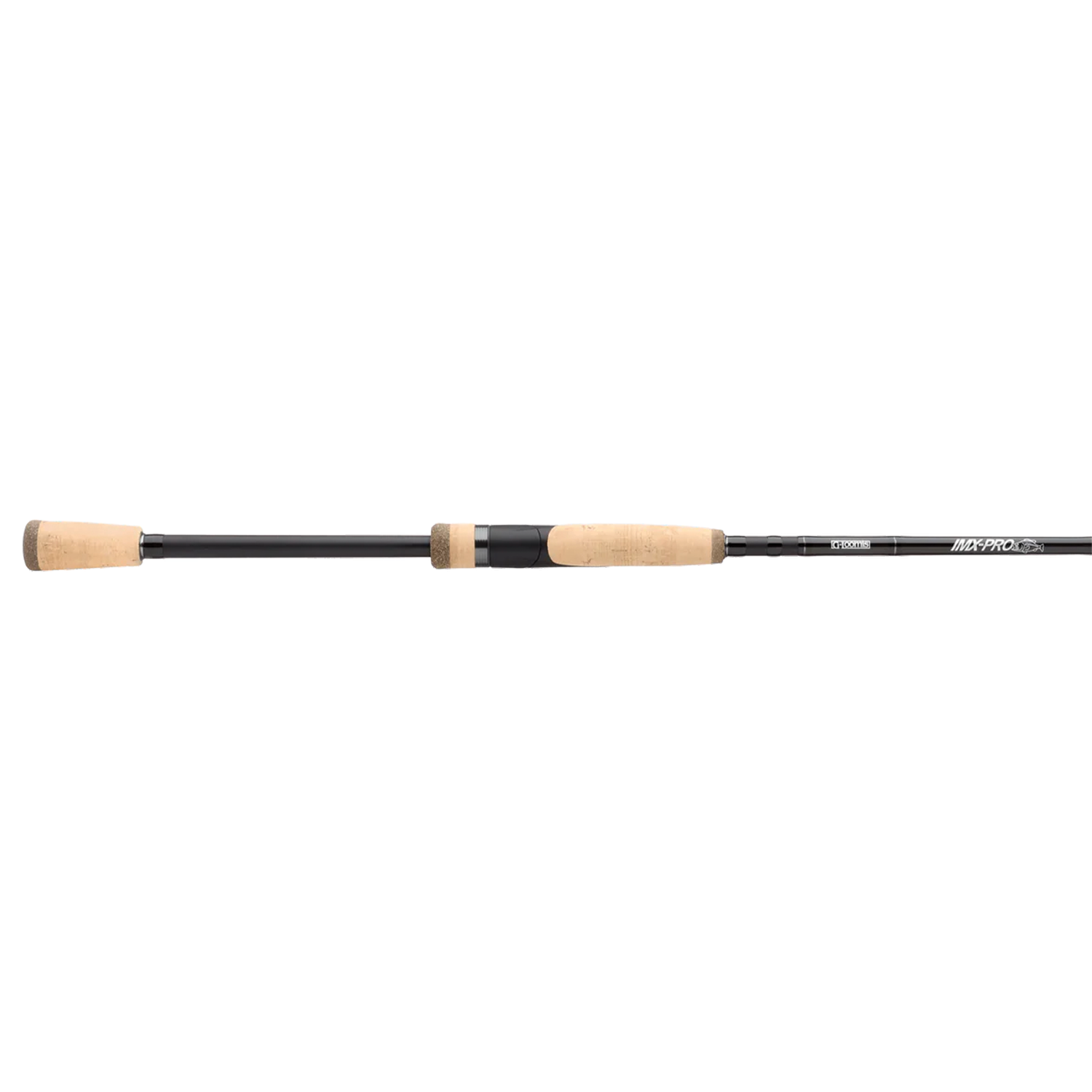 G. Loomis IMX Pro - Spinning (NEW 2026) fishing rod with a sleek black blank, cork handle grips, and designed for precision and durability in freshwater fishing tackle.