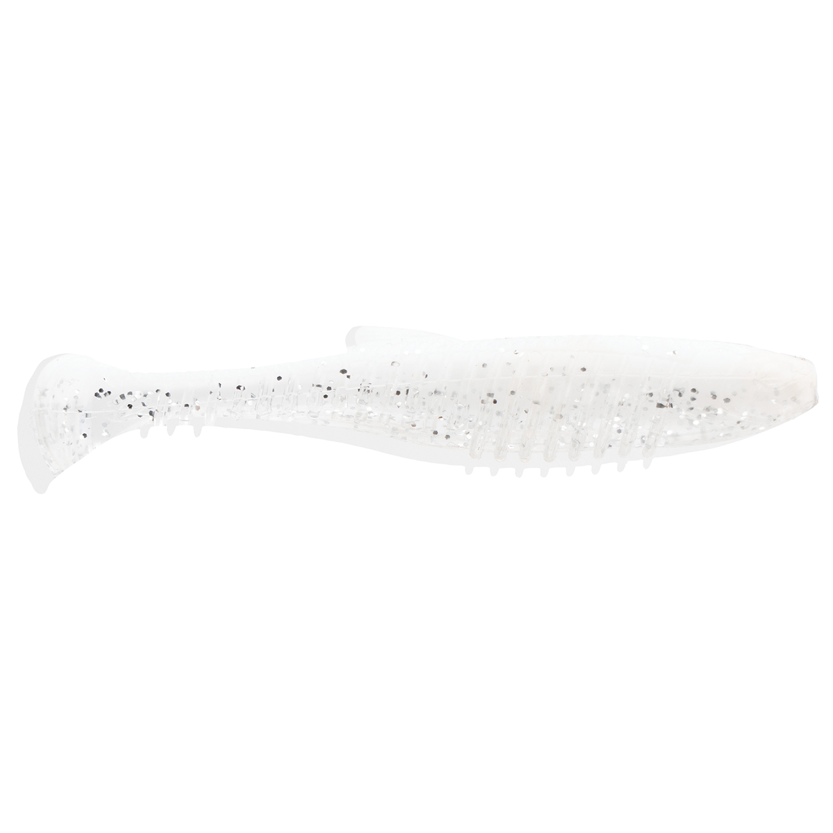 Z-Man Octane Minnowz fishing lure in translucent white with black speckles, designed for effective fishing tackle use targeting musky and other species.