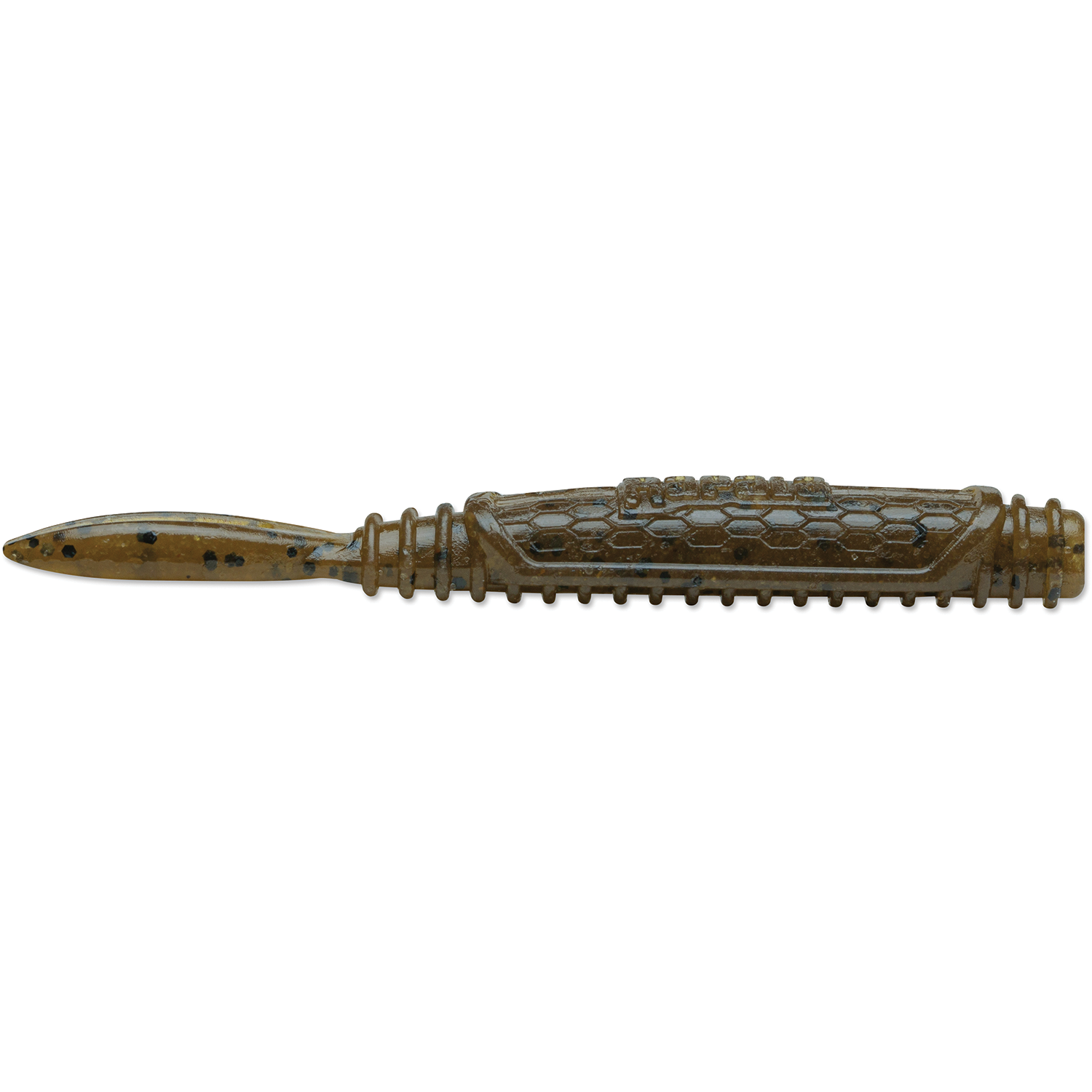 Rapala CrushCity Salted Ned Roll fishing lure in brown with textured honeycomb body and paddle tail, designed for effective freshwater fishing tackle use.