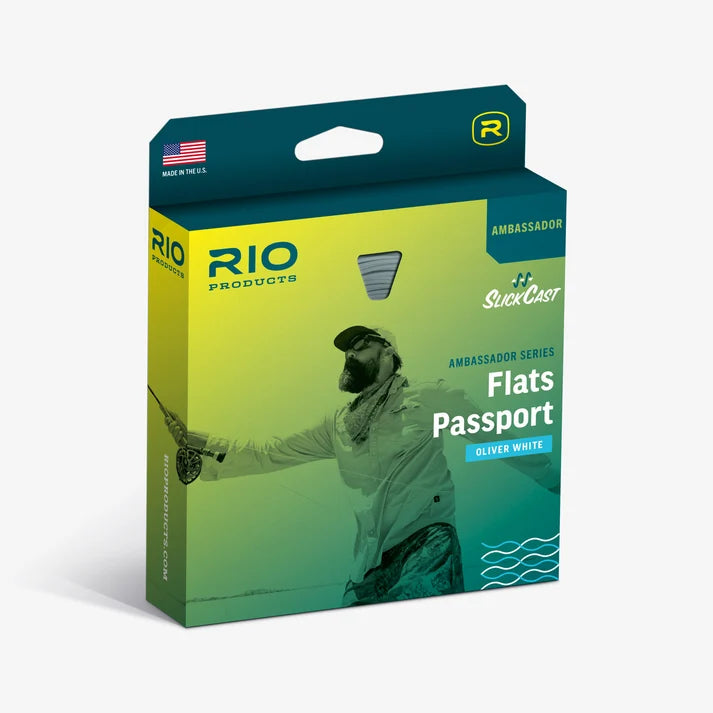 Rio Ambassador Series Flats Passport fly fishing line in green retail packaging for saltwater flats fishing with olive white color label