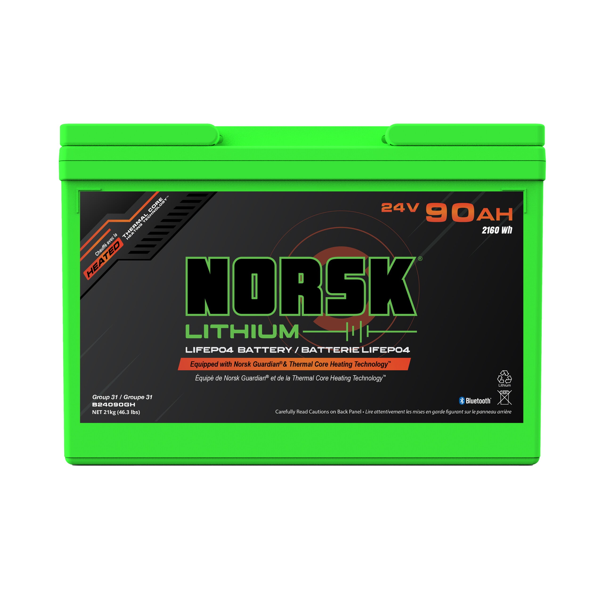 Norsk (LiFePO4) 90Ah 24v Lithium Marine Deep Cycle Battery (Heated)
