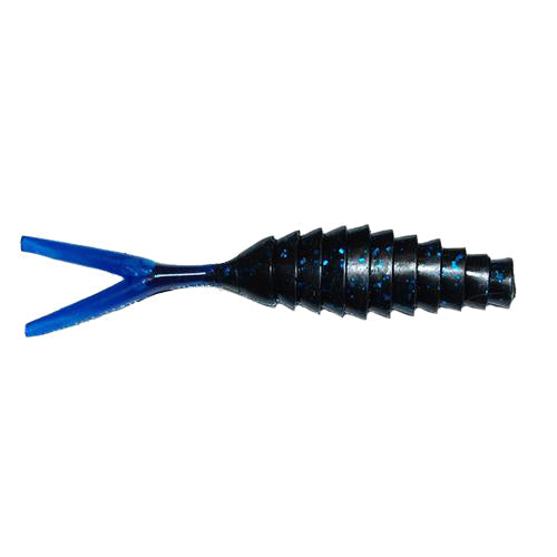 Gambler Lures Komodo Bladed Jig Trailer in black with blue accents, designed as a soft segmented fishing lure trailer for enhanced movement in fishing tackle.