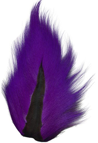Marabou Brothers El Presidente Grade Buck Tail purple feather fishing lure with a dark tapered body for musky fishing tackle