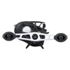 Bates EDC fishing reel in black and silver designed for smooth casting and durability, suitable for musky fishing and paired with high-quality fishing rods and tackle.