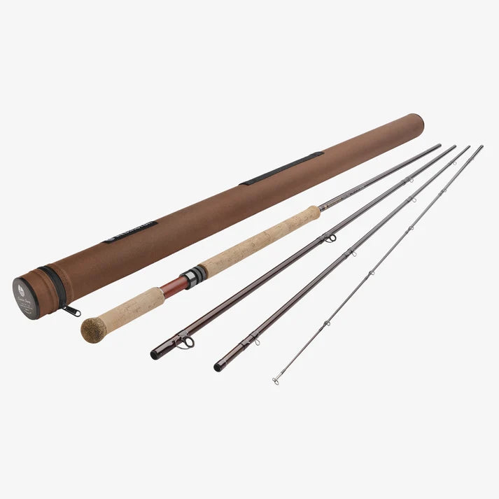 Redington Classic Spey Fly Rod with cork handle multiple rod sections and protective brown storage tube for fly fishing enthusiasts
