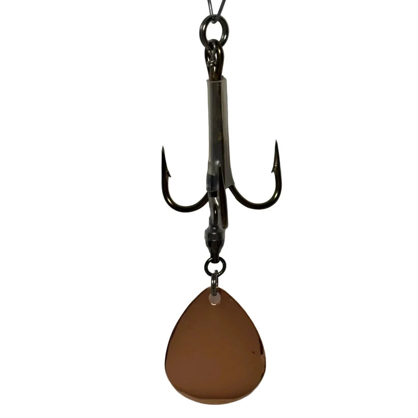DW 7/0 Bladed Teaser Hook-#7 Colorado Blade with twin hooks and a copper colored Colorado spinner blade for musky fishing tackle