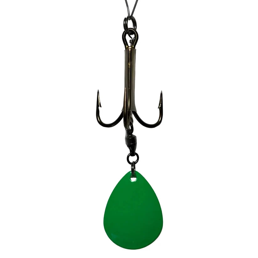 DW 7/0 Bladed Teaser Hook-#7 Colorado Blade with black treble hook and green Colorado blade for musky fishing tackle
