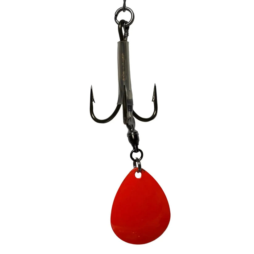 DW 7/0 Bladed Teaser Hook-#7 Colorado Blade with black treble hook and red Colorado blade for musky fishing tackle