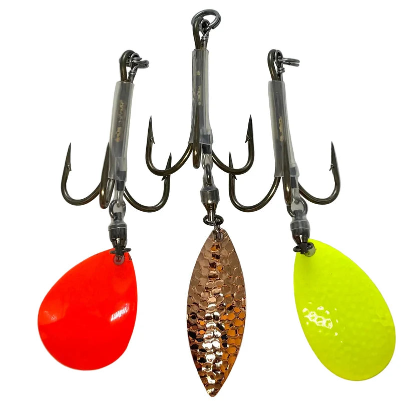 Simulated alt text for DW 7/0 Bladed Teaser Hook #8 Indiana Blade for thorne-bros-custom-rod-tackle.myshopify.com. You are an expert SEO agent. You will generate an ALT text for this image. <Store_Context> Business Details: - Premier Midwest shop specializing in musky tackle...