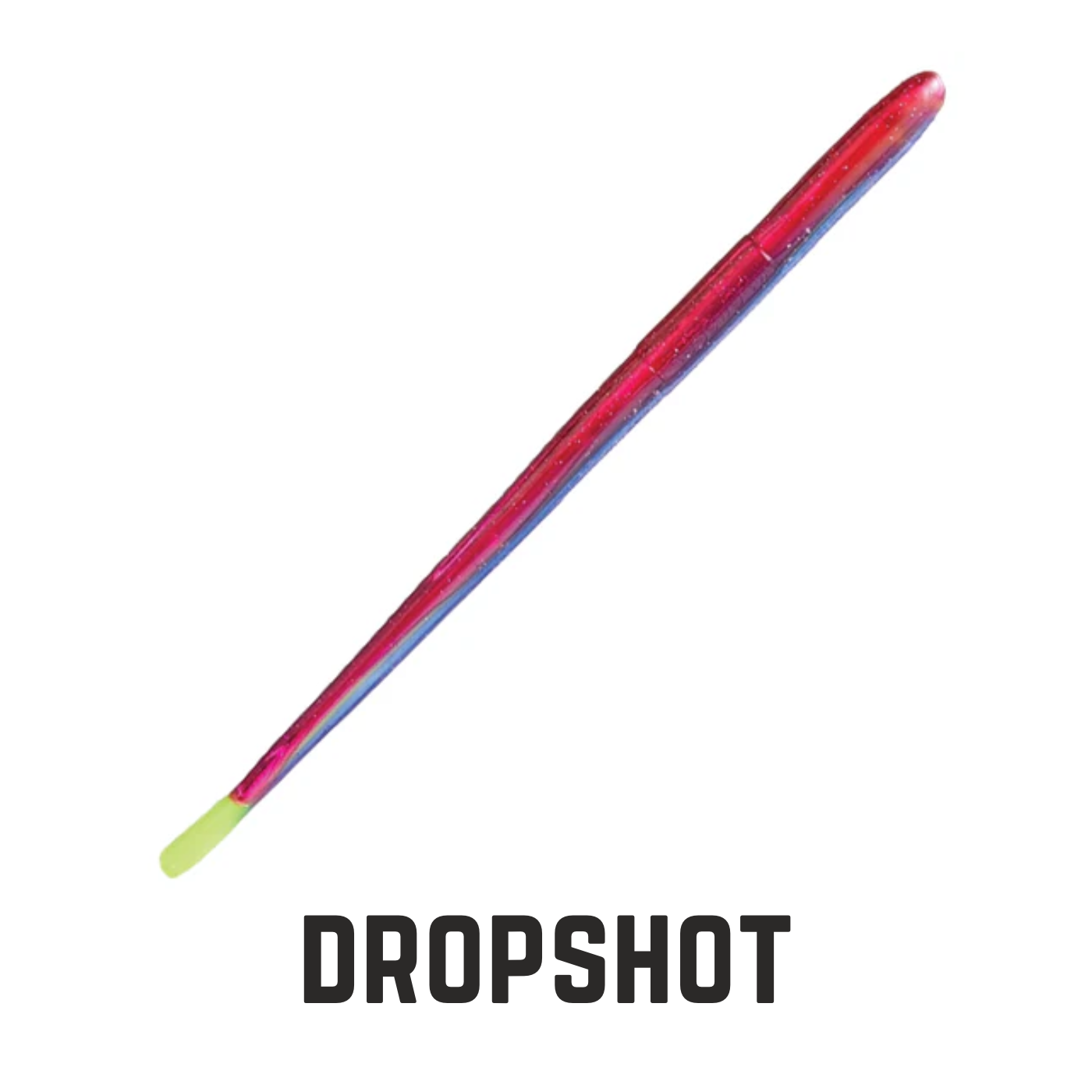 long red and blue worm with text overlay dropshot