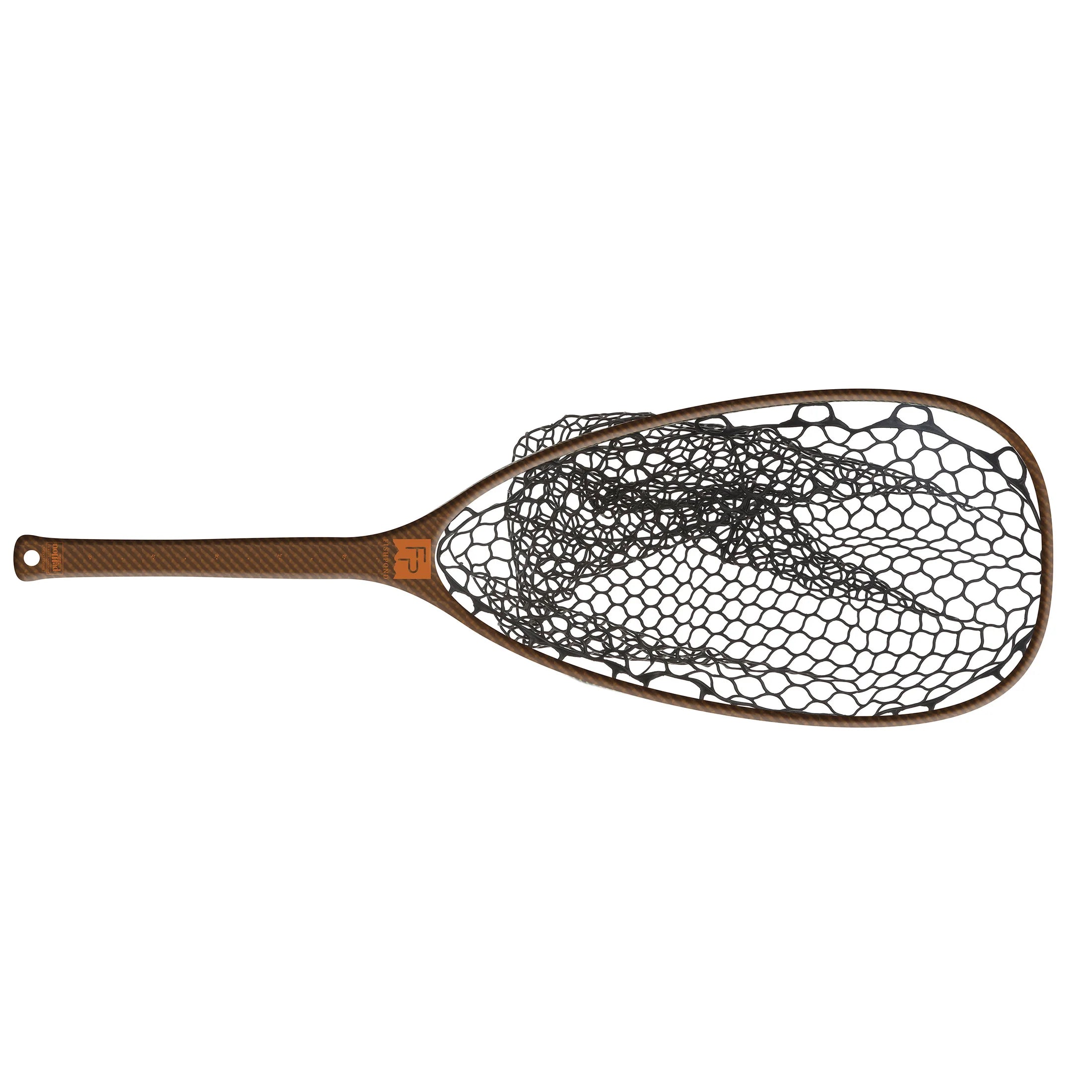 Fishpond Emerger Net 2.0 featuring a wooden handle and a black rubber mesh net designed for gentle catch and release in fishing tackle use.