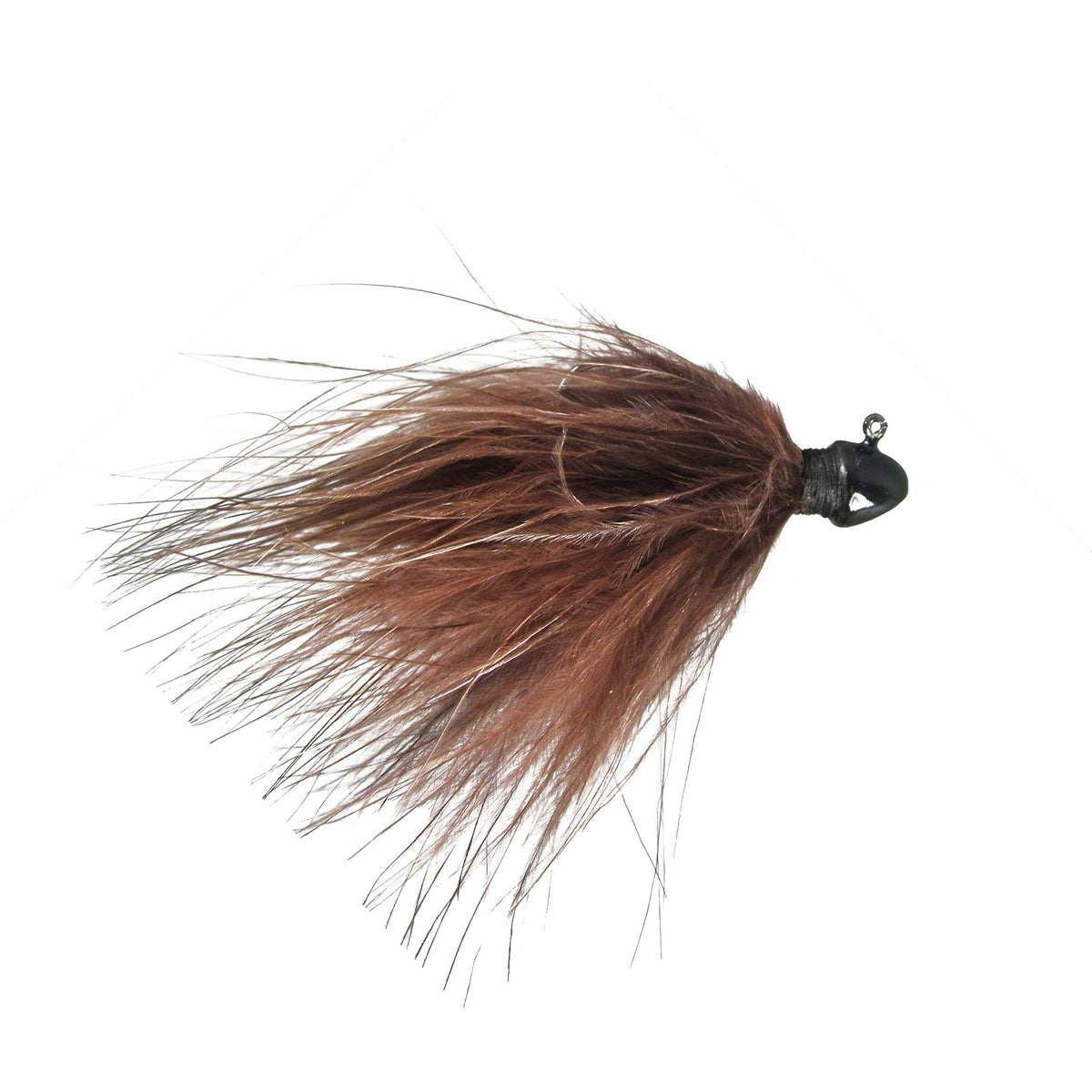 Outkast Tackle Fighter Fly Marabou Jig with brown marabou feathers and black weighted head, designed for effective fishing lure action in freshwater fishing tackle.