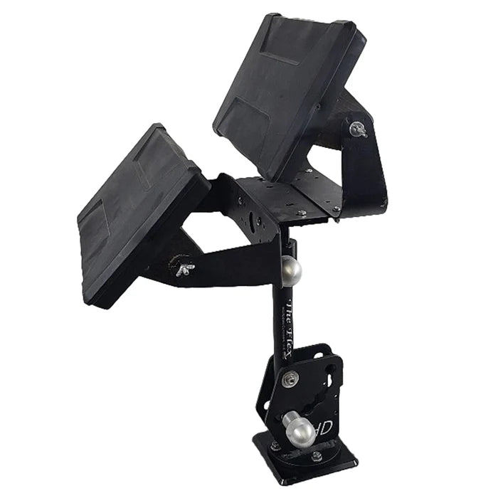 Beatdown Outdoors Flex HD Double Stack SKU: FLX-HD-DS, a durable black adjustable double rod holder designed for secure mounting and versatile positioning for fishing rods and tackle.