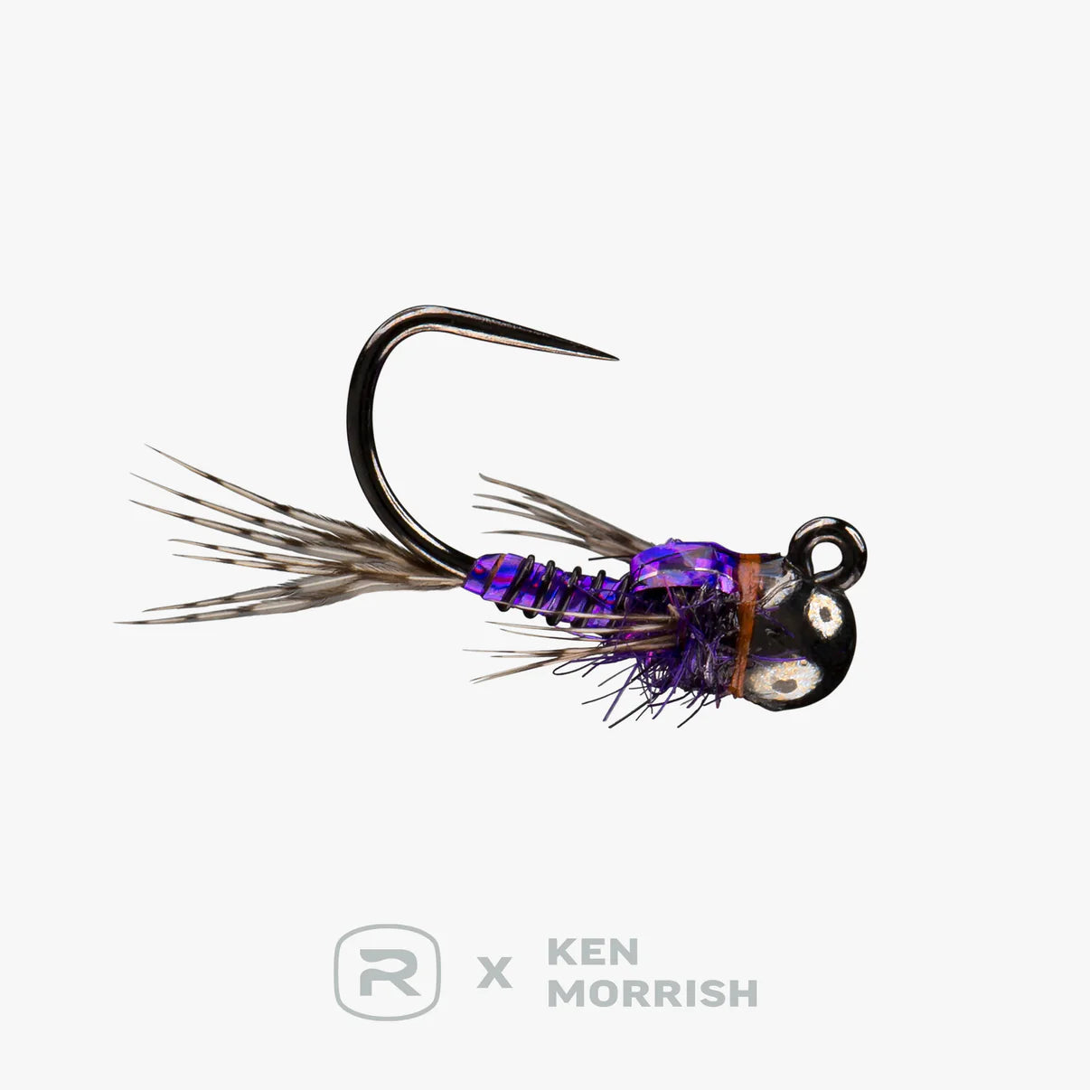 Sparkle Donkey fishing lure featuring a sharp hook, iridescent purple body, and fine feather details, designed for effective freshwater fishing tackle.