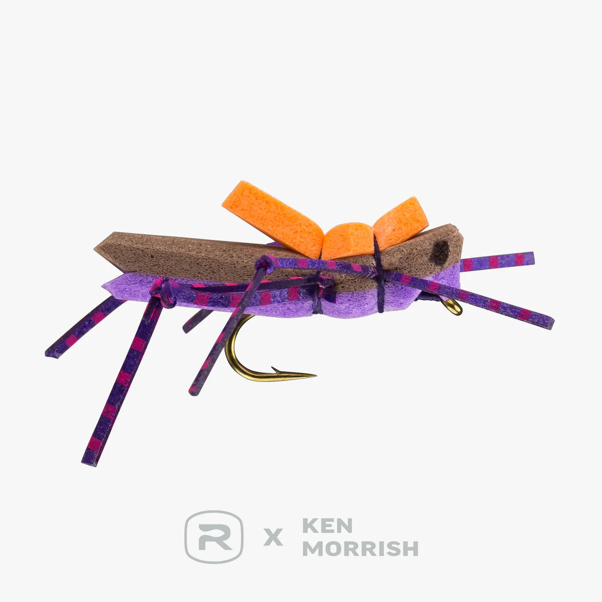 Morrish Hopper fishing lure designed with a purple and orange segmented foam body and multiple flexible legs, ideal for freshwater fishing tackle.