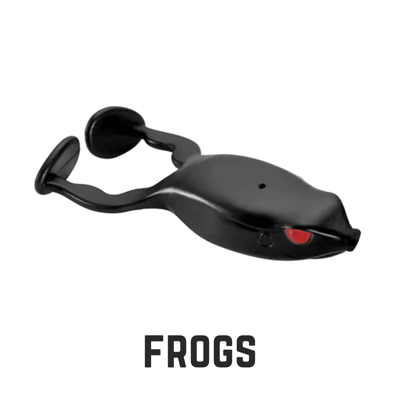 black paddle tail frog with red eyes with text overlay frogs