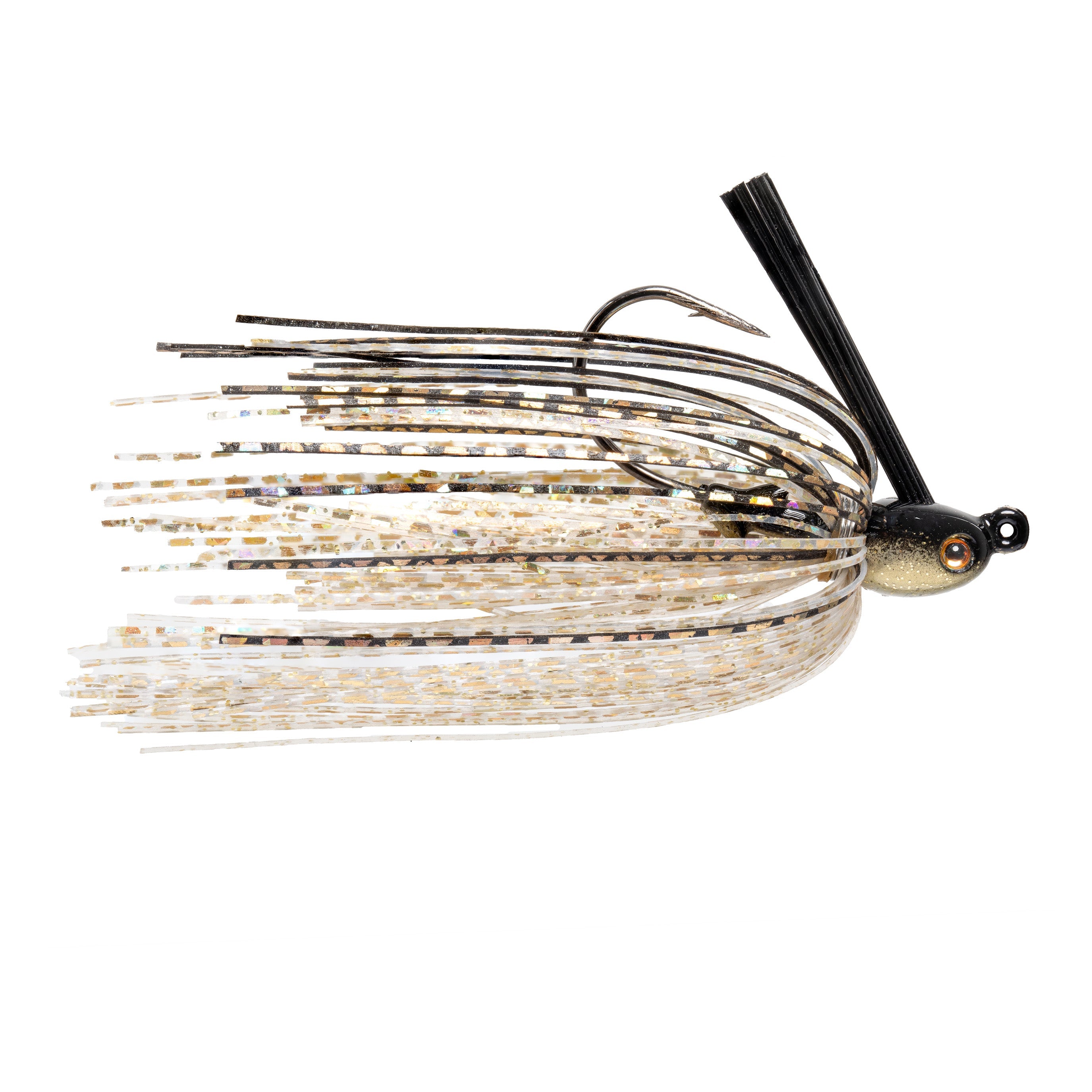 Strike King Tour Grade Tungsten Compact Swim Jig in natural golden shiner colors with detailed skirt and strong single hook, designed for fishing tackle enthusiasts.