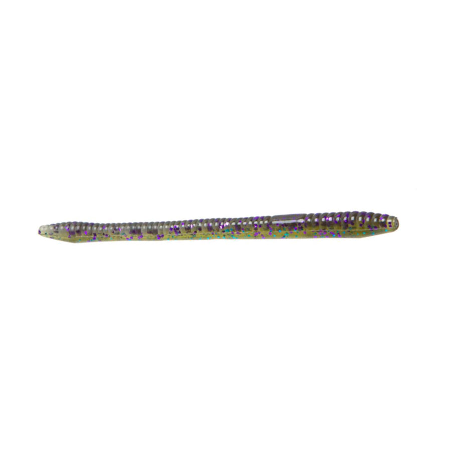 Zoom Finesse Worm fishing lure in translucent green with purple flecks, designed for precision fishing tackle use in freshwater angling.