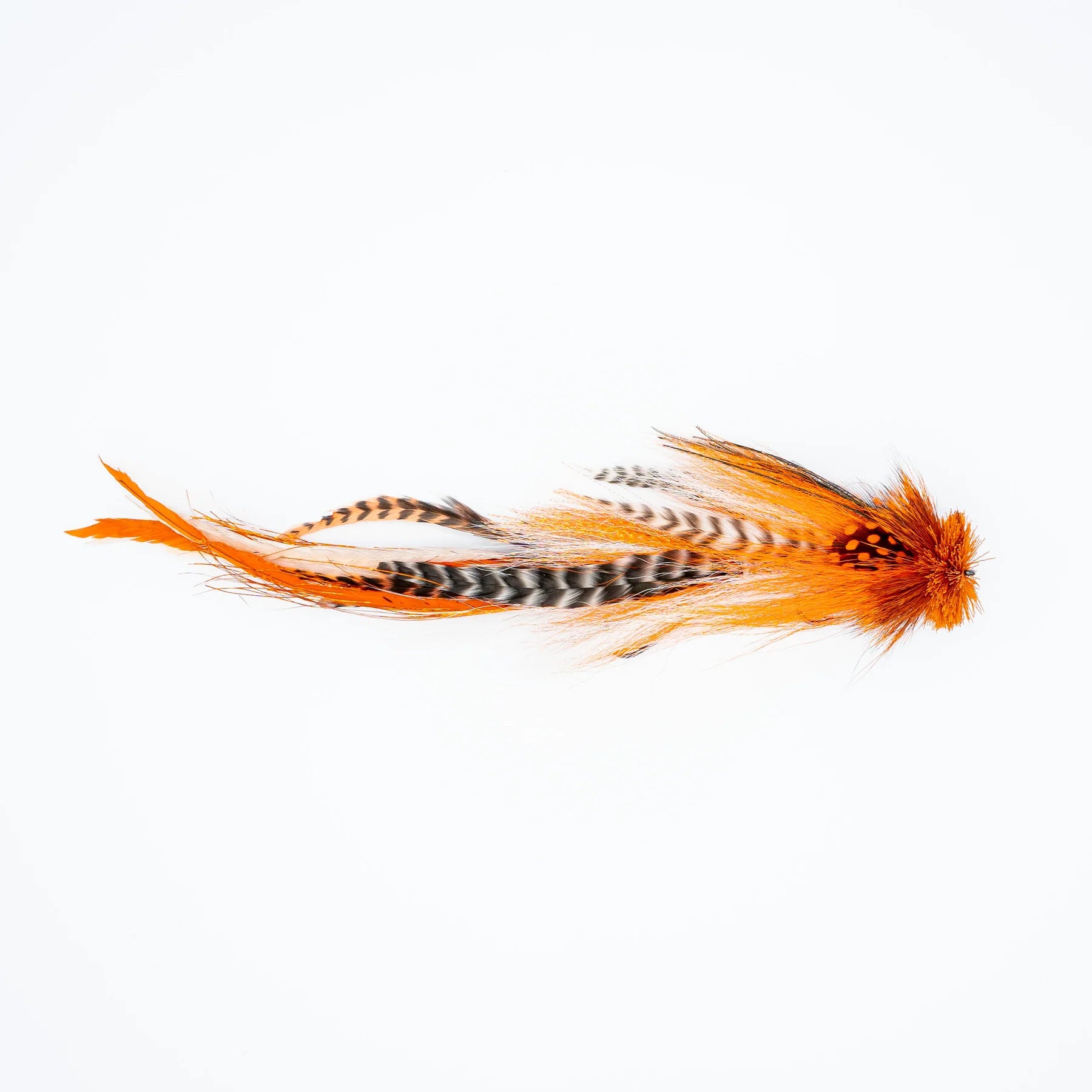 Double Buford Urban Fly Co. vibrant orange and black fishing lure with feather accents designed for effective fly fishing and fishing tackle use.