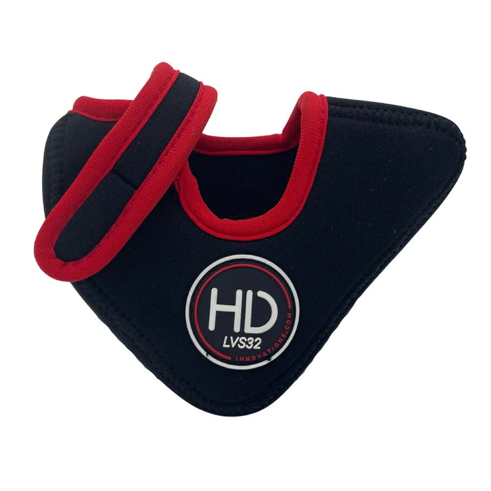 HD Innovations Transducer Cover - Neoprene black and red protective cover for a fish finder transducer used with ice fishing electronics