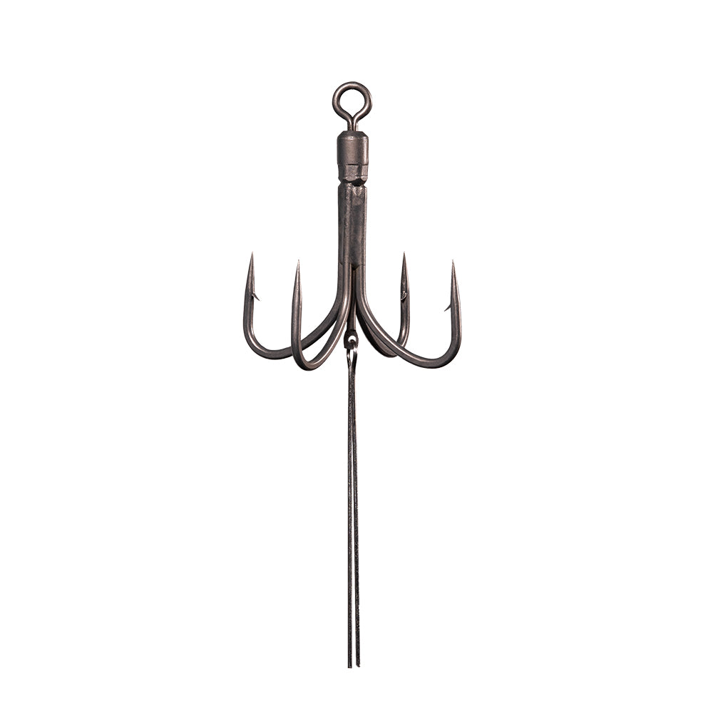 BKK Hyper Latch Quad-Urchin fishing lure component with four sharp hooks and a latch mechanism designed for secure attachment in fishing tackle.
