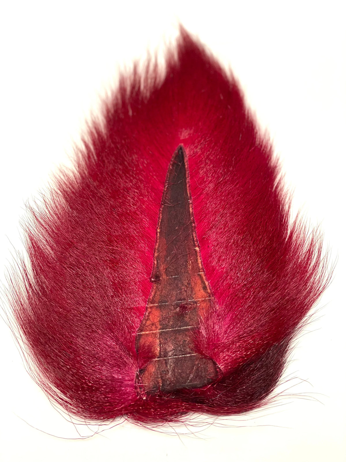 Marabou Brothers El Presidente Grade Buck Tail red marabou fishing lure with layered feather fibers and a dark tapered center for musky fishing tackle