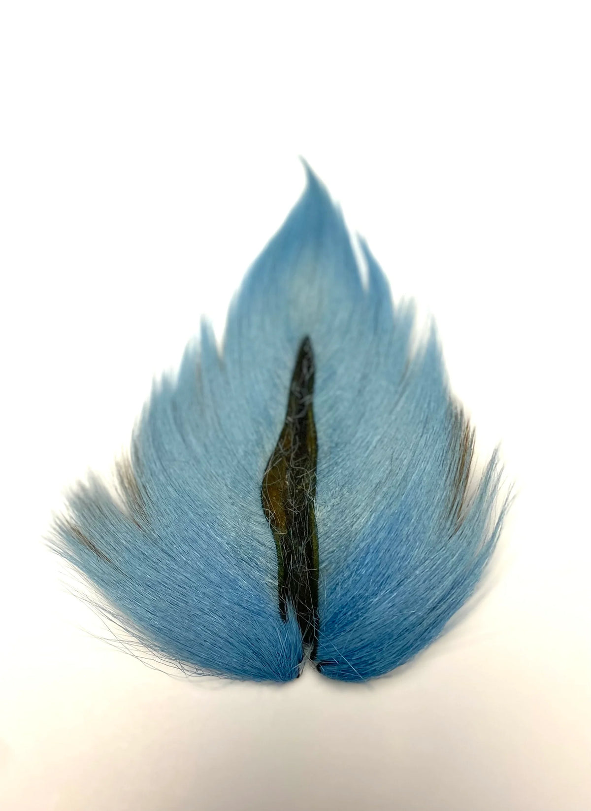 Marabou Brothers El Presidente Grade Buck Tail blue fishing lure with soft flowing marabou fibers and a dark central accent for musky fishing tackle