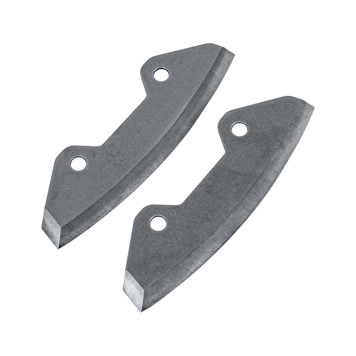 Two curved metal blades with mounting holes, designed as replacement parts for ION Turbo Blades used in fishing tackle equipment.