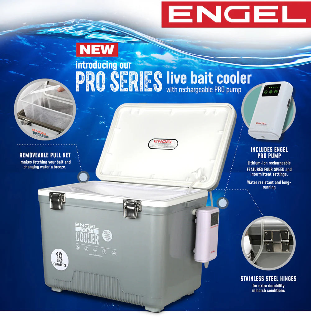 Engel Pro Bait Coolers (Rechargeable Aerator & Stainless Steel Hardware)