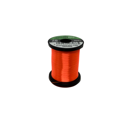 Fulling Mill Pro Thread Flat 70 Den spool of bright orange thread used for fly fishing tackle and rod customization in a premier Midwest fishing shop.