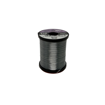 Spool of Fulling Mill Pro Thread Flat 210 Den in gray color, used for fly tying and fishing tackle applications.