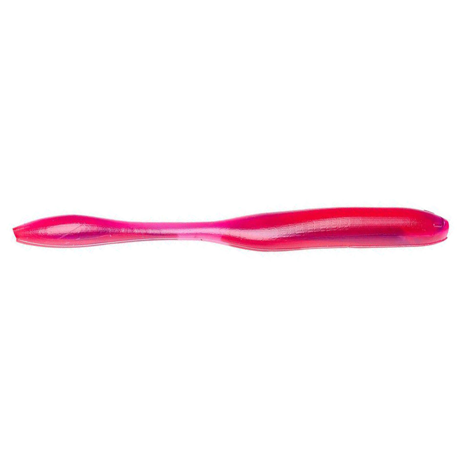 Strike King KVD Perfect Plastics Dream Shot fishing lure in bright pink, designed for freshwater fishing to attract musky and other game fish with its lifelike, flexible body.