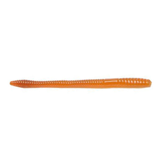 Zoom Finesse Worm fishing lure in translucent orange with ribbed body designed for finesse fishing techniques and effective fishing tackle presentation.