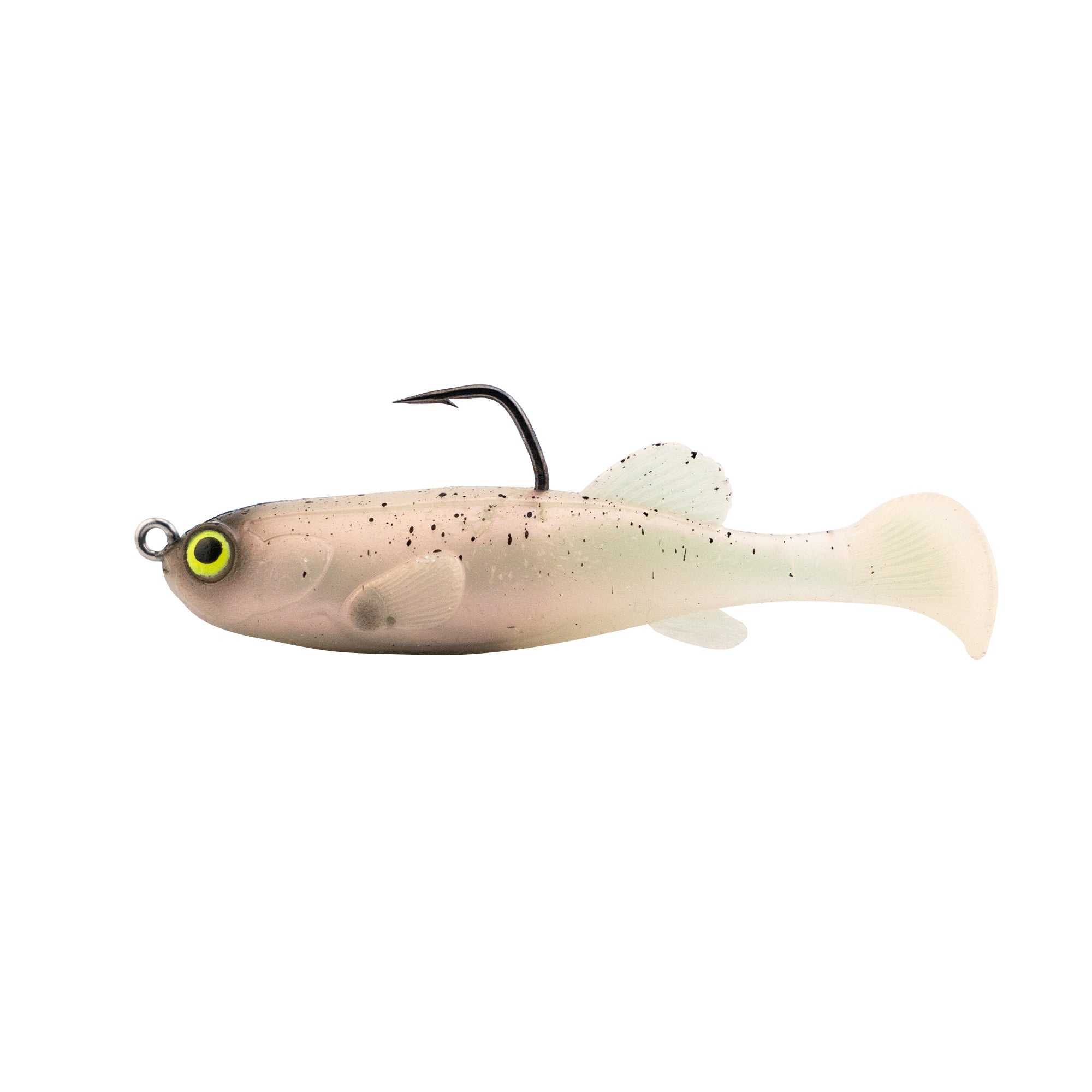 Z-Man Mudstudz soft fishing lure with lifelike fish design, yellow eyes, embedded hook, and natural color pattern for effective fishing tackle use.